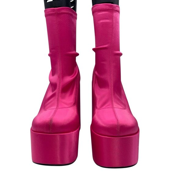 Steve Madden Pink Platform Boots Sz 9 M Sock Pull On Barbie Chunky Heel - Picture 14 of 16